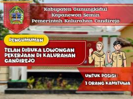 LOWONGAN PEKERJAAN PAMONG KALURAHAN CANDIREJO !!!